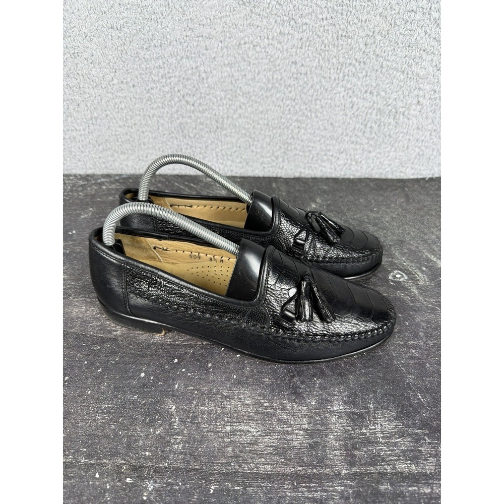 Vtg Zelli Genuine Ostrich Leg Tassel Loafers Black Exotic Leather Italy Size 8.5